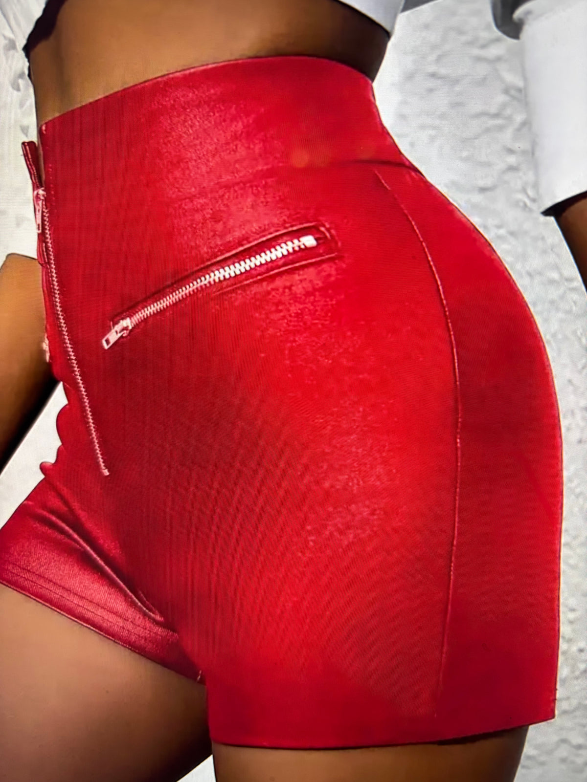 ✨ SHORT ROUGE ASPECT CUIR MIXTE XL ✨