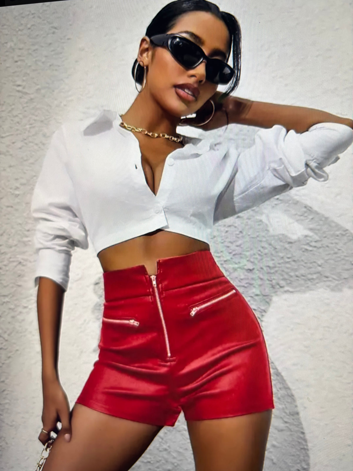 ✨ SHORT ROUGE ASPECT CUIR MIXTE XL ✨