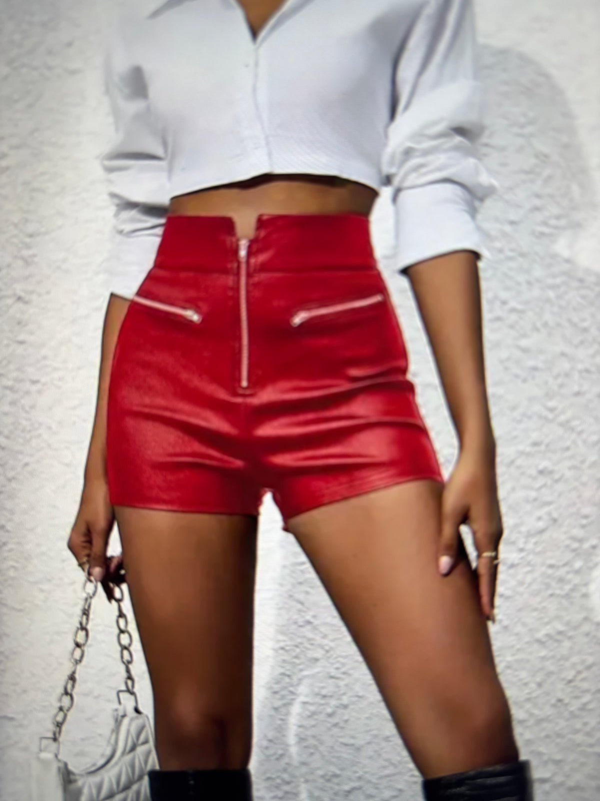✨ SHORT ROUGE ASPECT CUIR MIXTE XL ✨