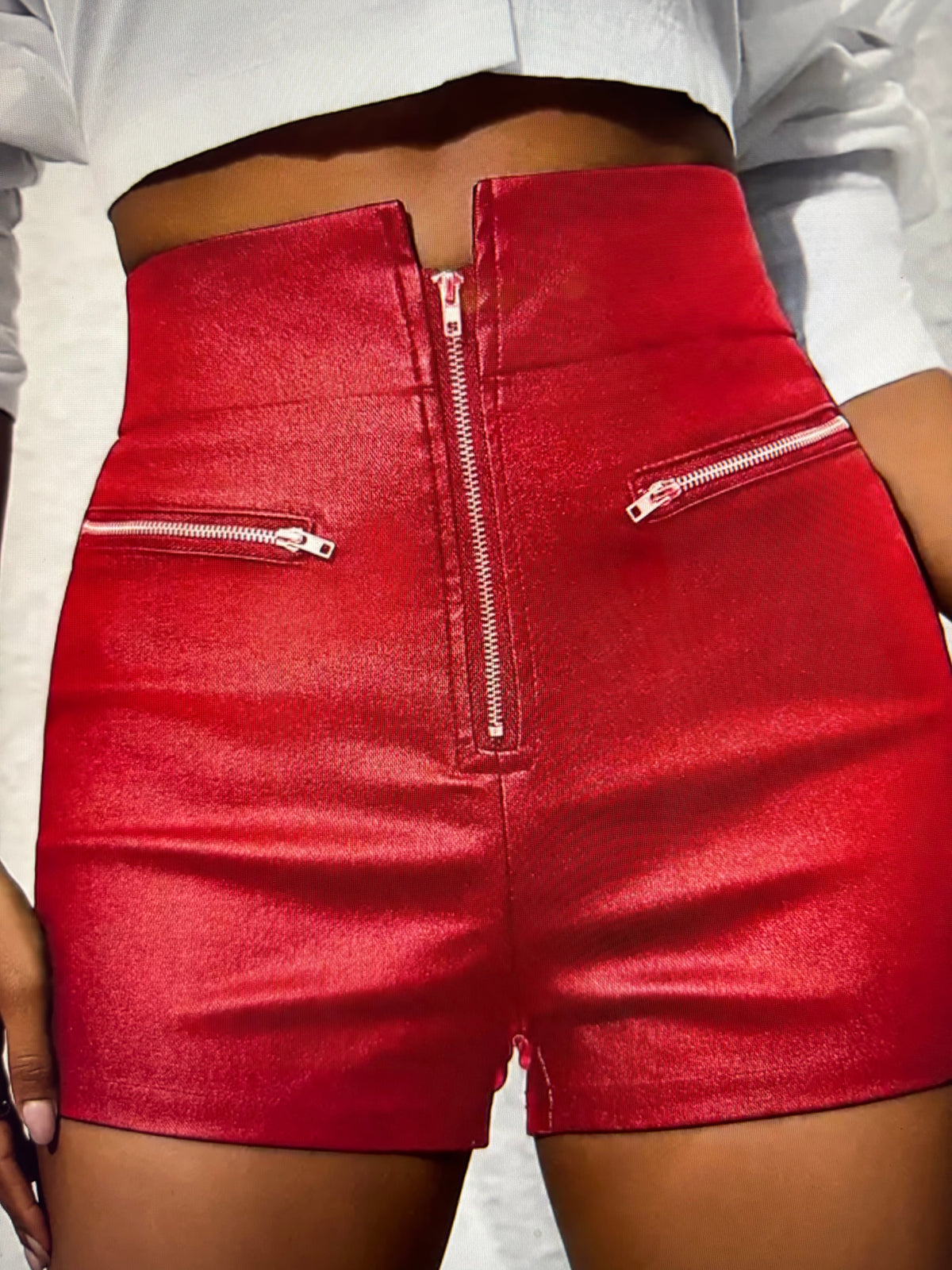 ✨ SHORT ROUGE ASPECT CUIR MIXTE XL ✨