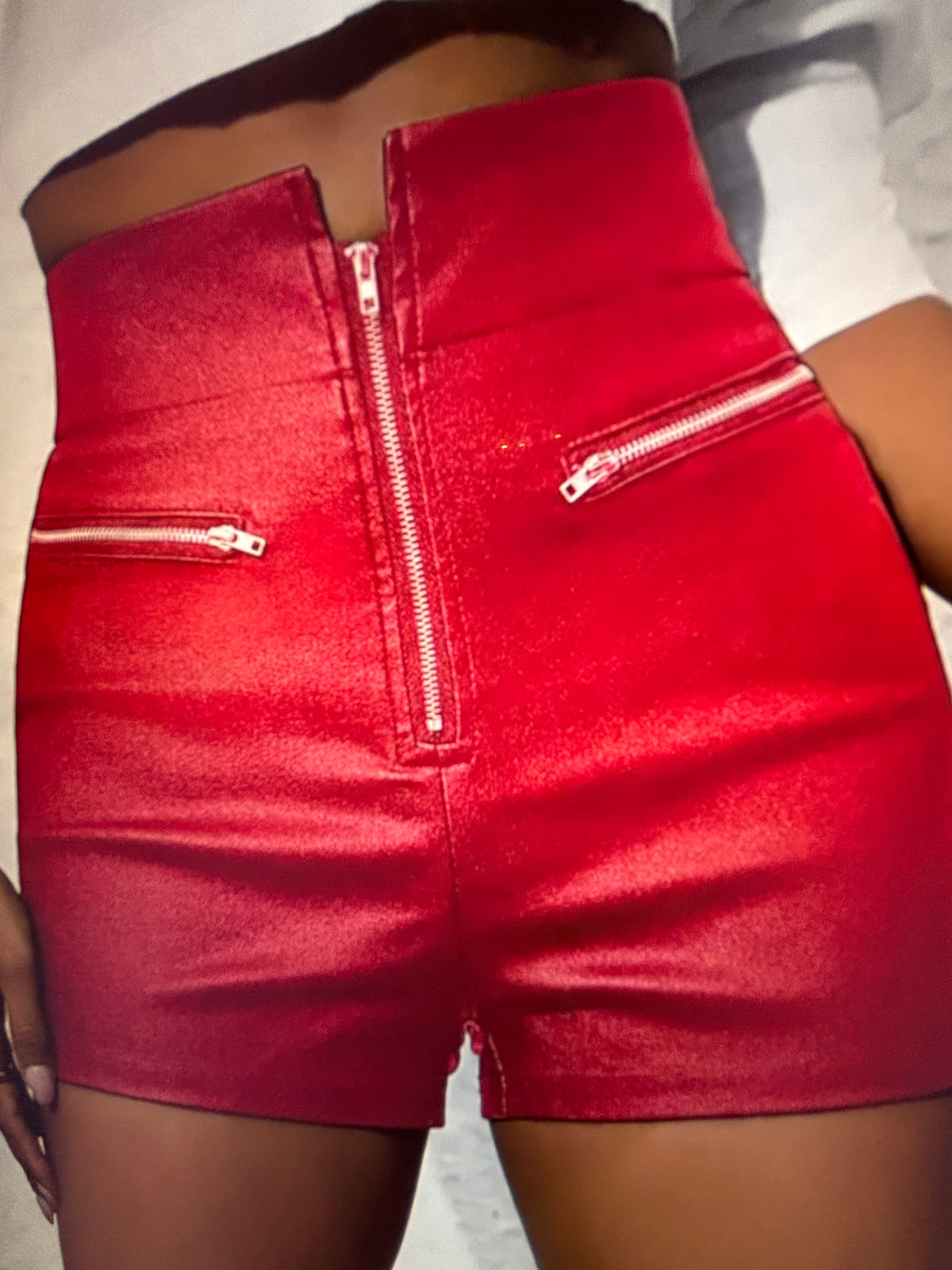 ✨ SHORT ROUGE ASPECT CUIR MIXTE XL ✨