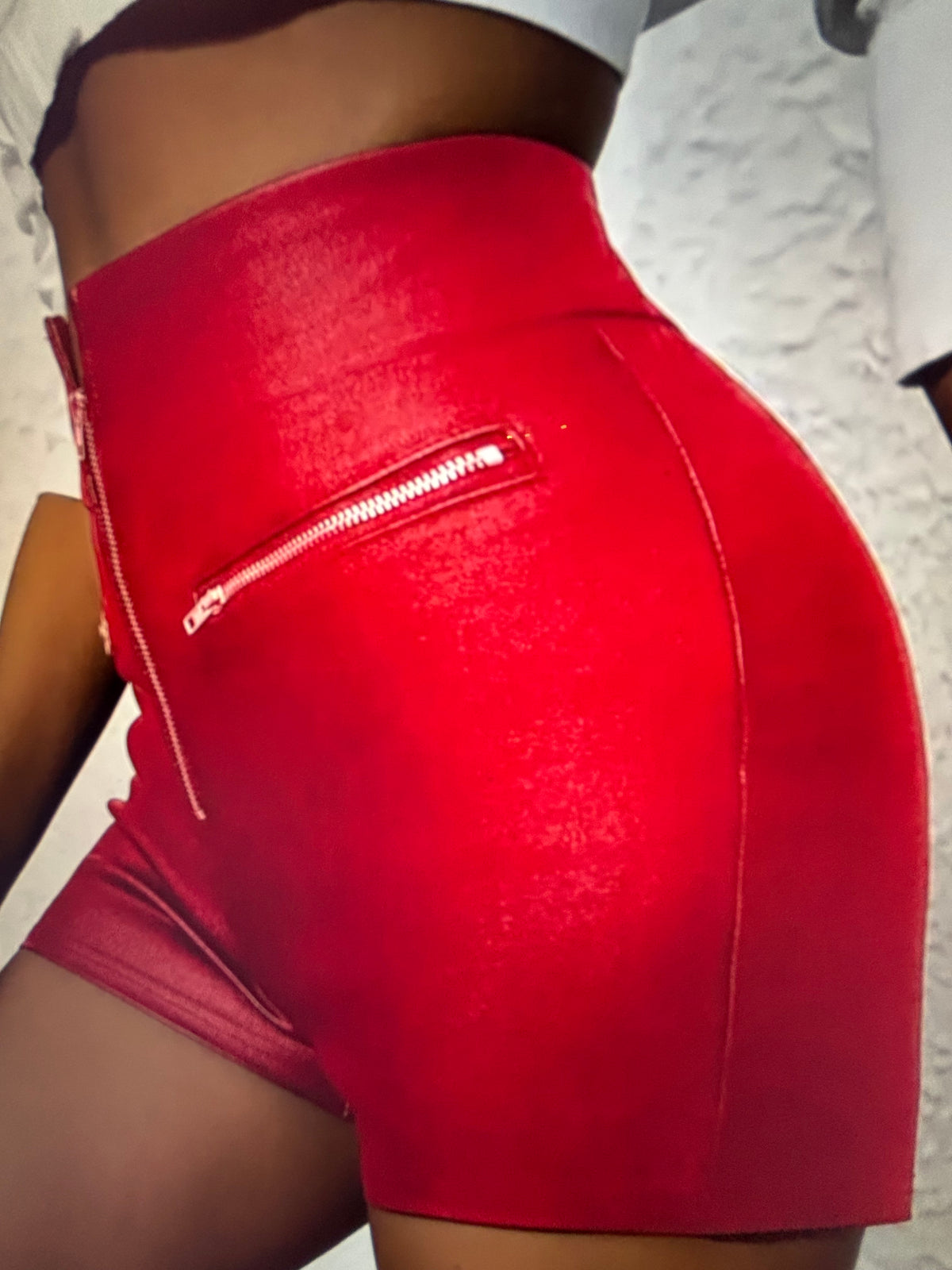 ✨ SHORT ROUGE ASPECT CUIR MIXTE XL ✨