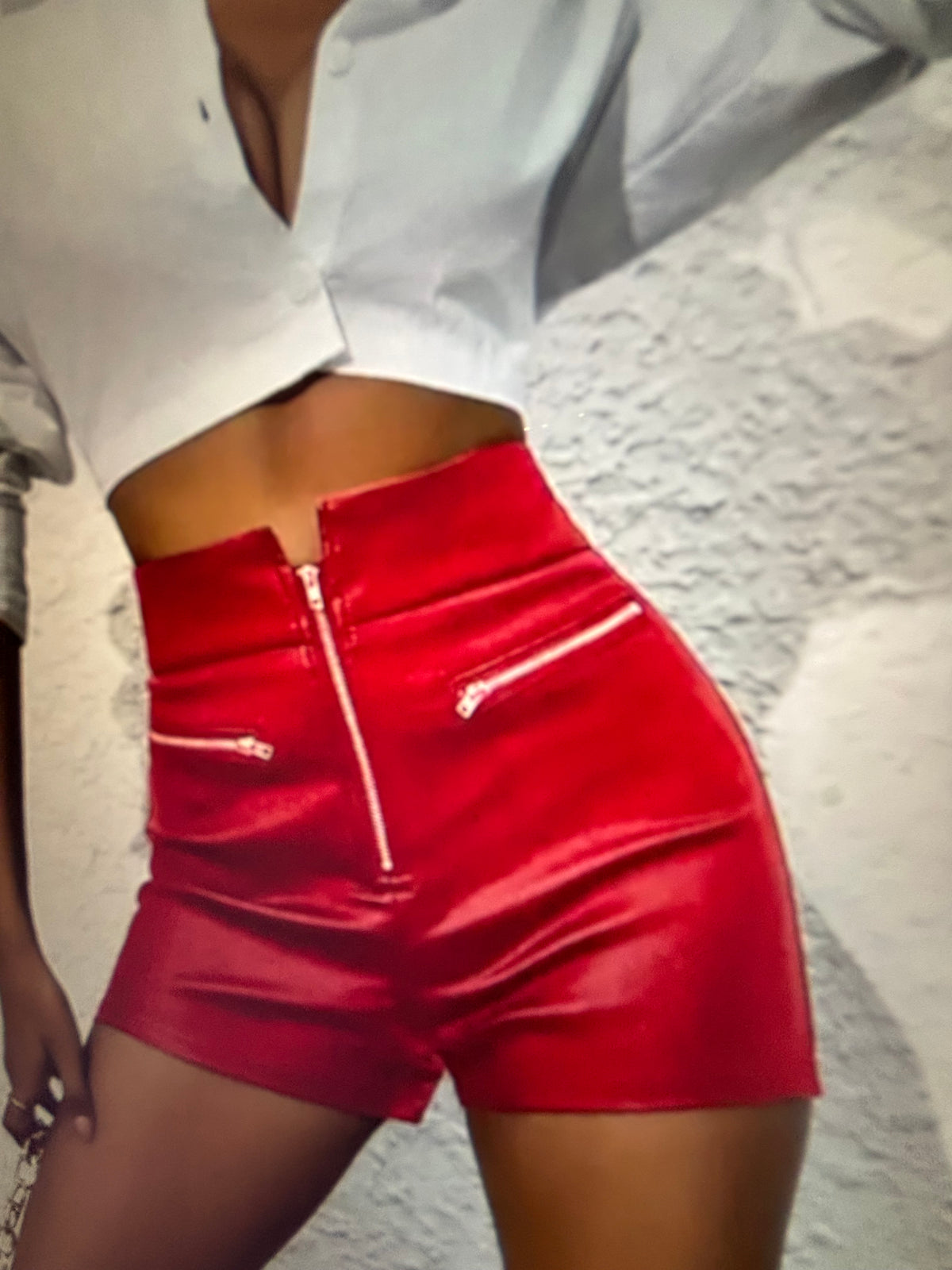 ✨ SHORT ROUGE ASPECT CUIR MIXTE XL ✨