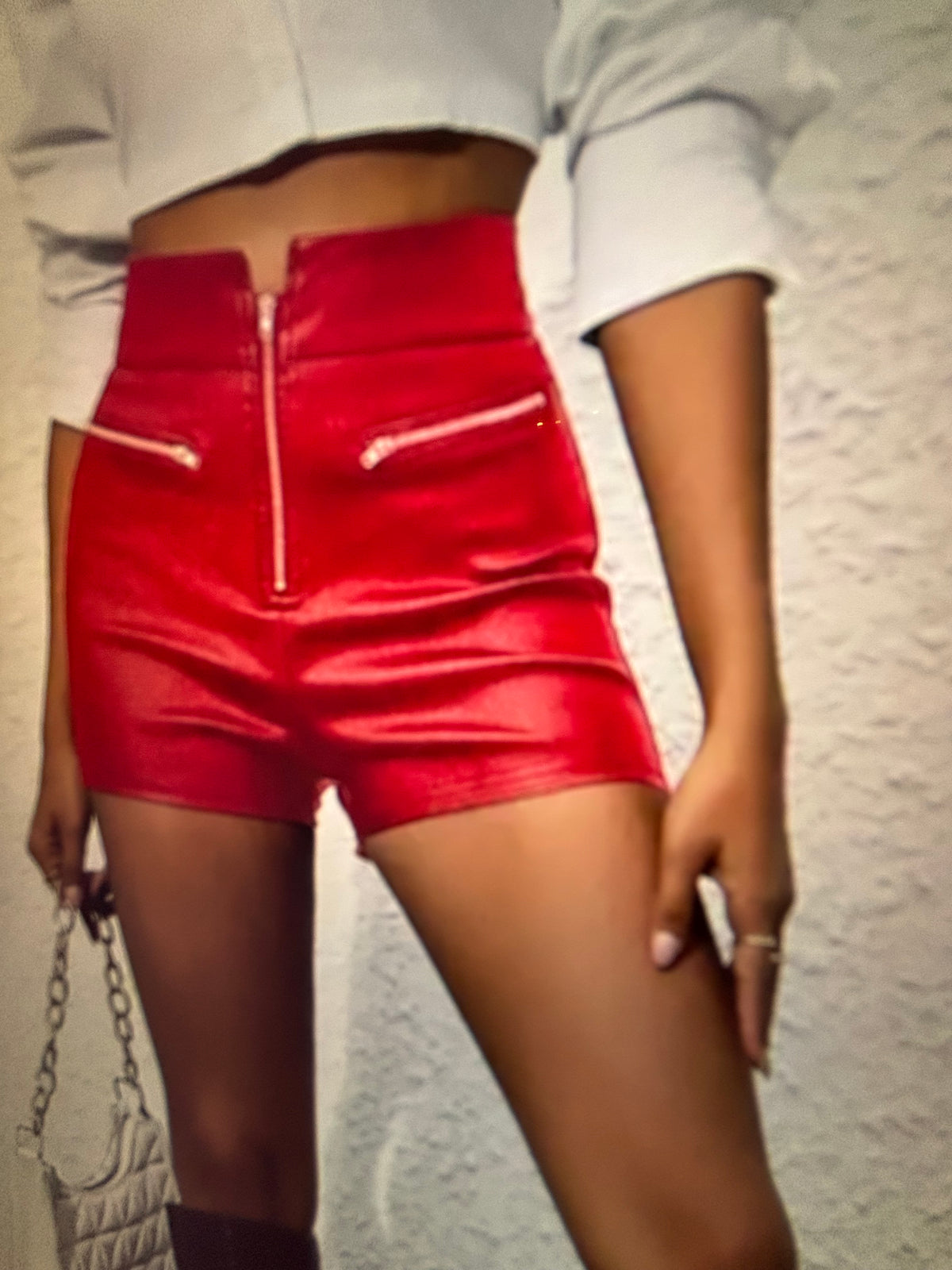✨ SHORT ROUGE ASPECT CUIR MIXTE XL ✨