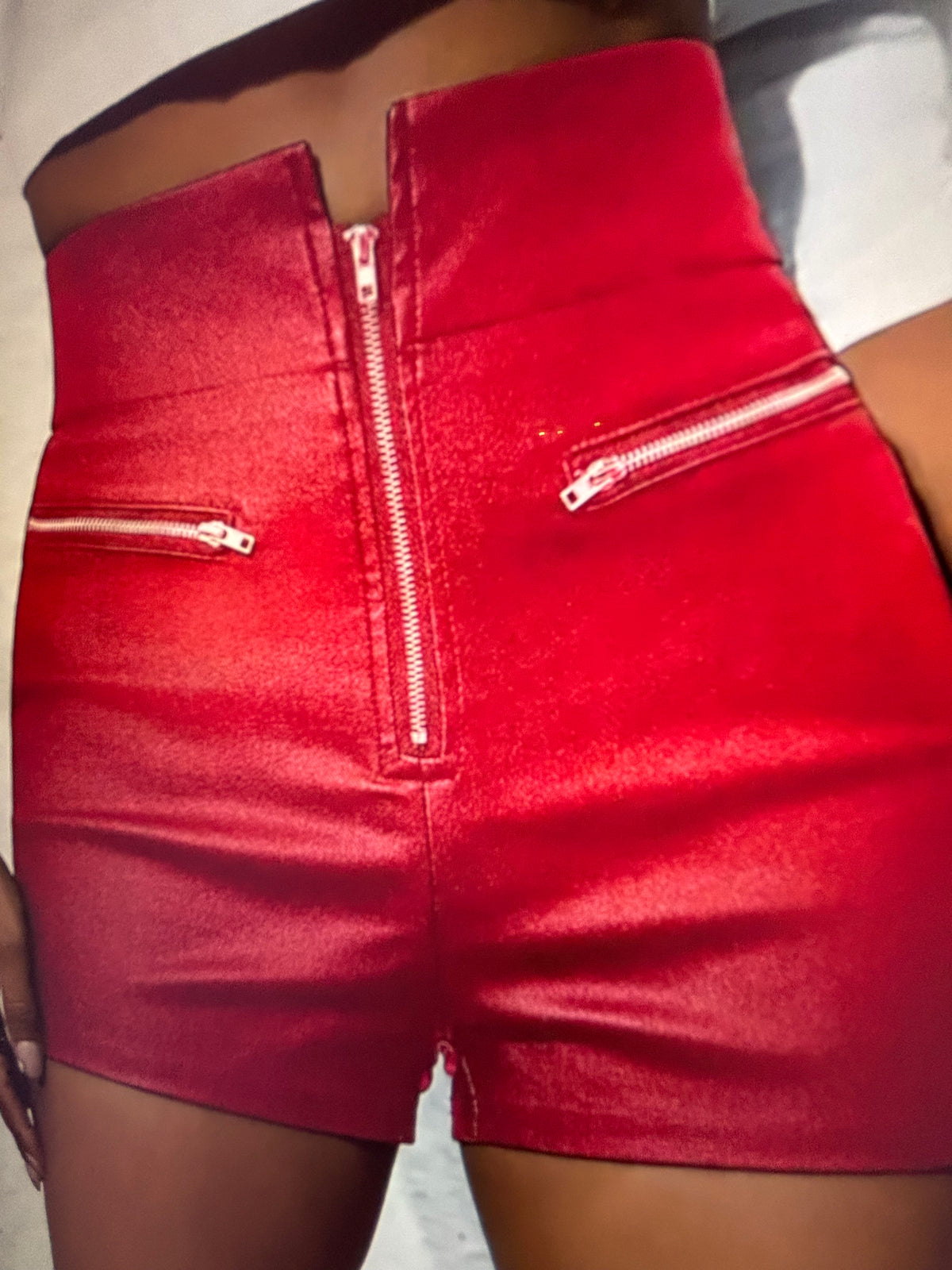 ✨ SHORT ROUGE ASPECT CUIR MIXTE XL ✨