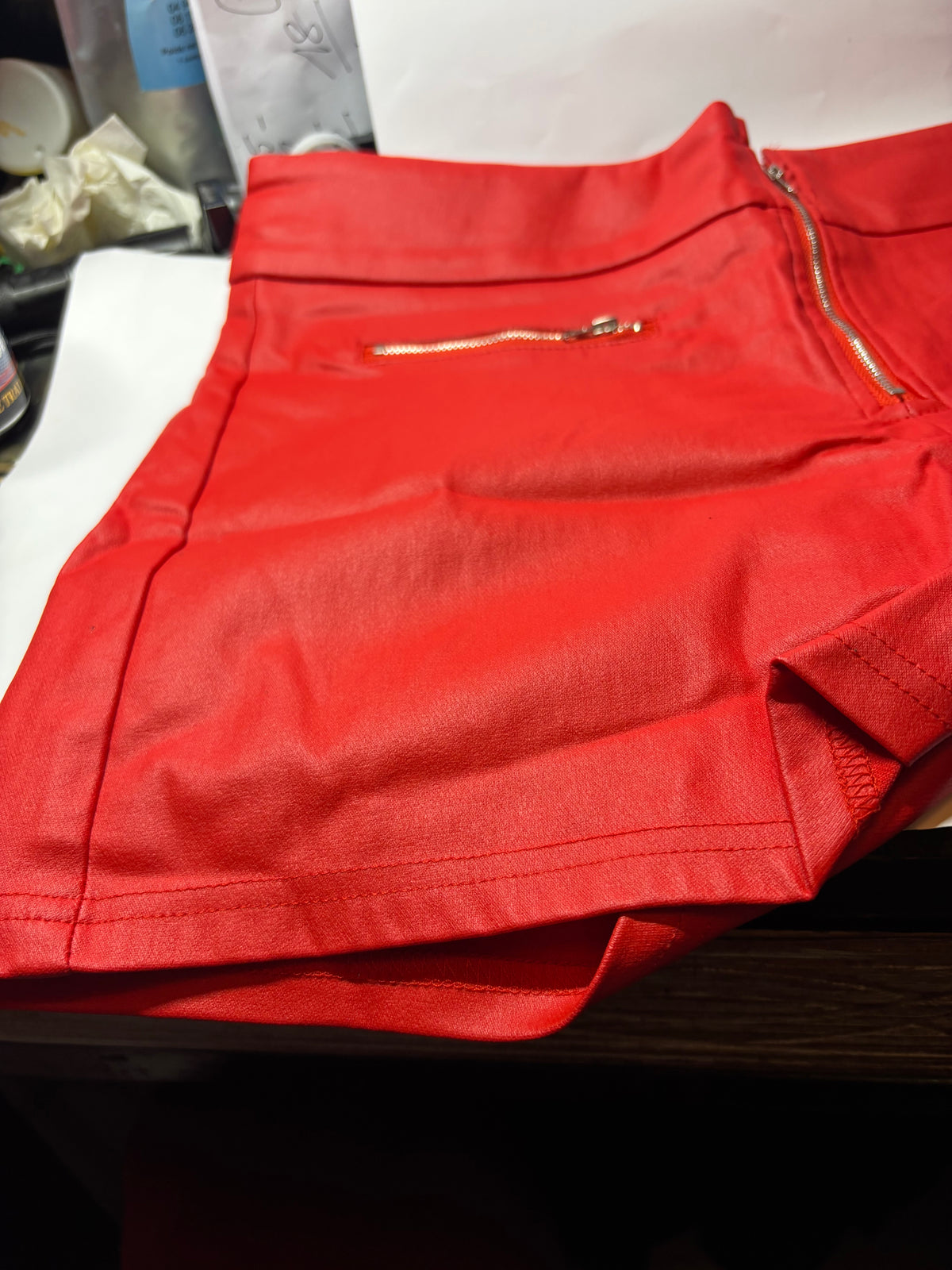 ✨ SHORT ROUGE ASPECT CUIR MIXTE XL ✨