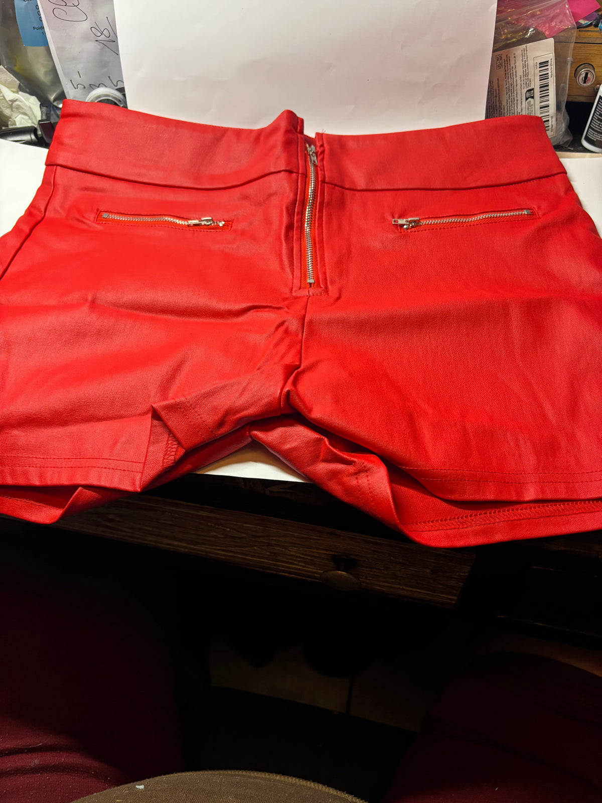✨ SHORT ROUGE ASPECT CUIR MIXTE XL ✨