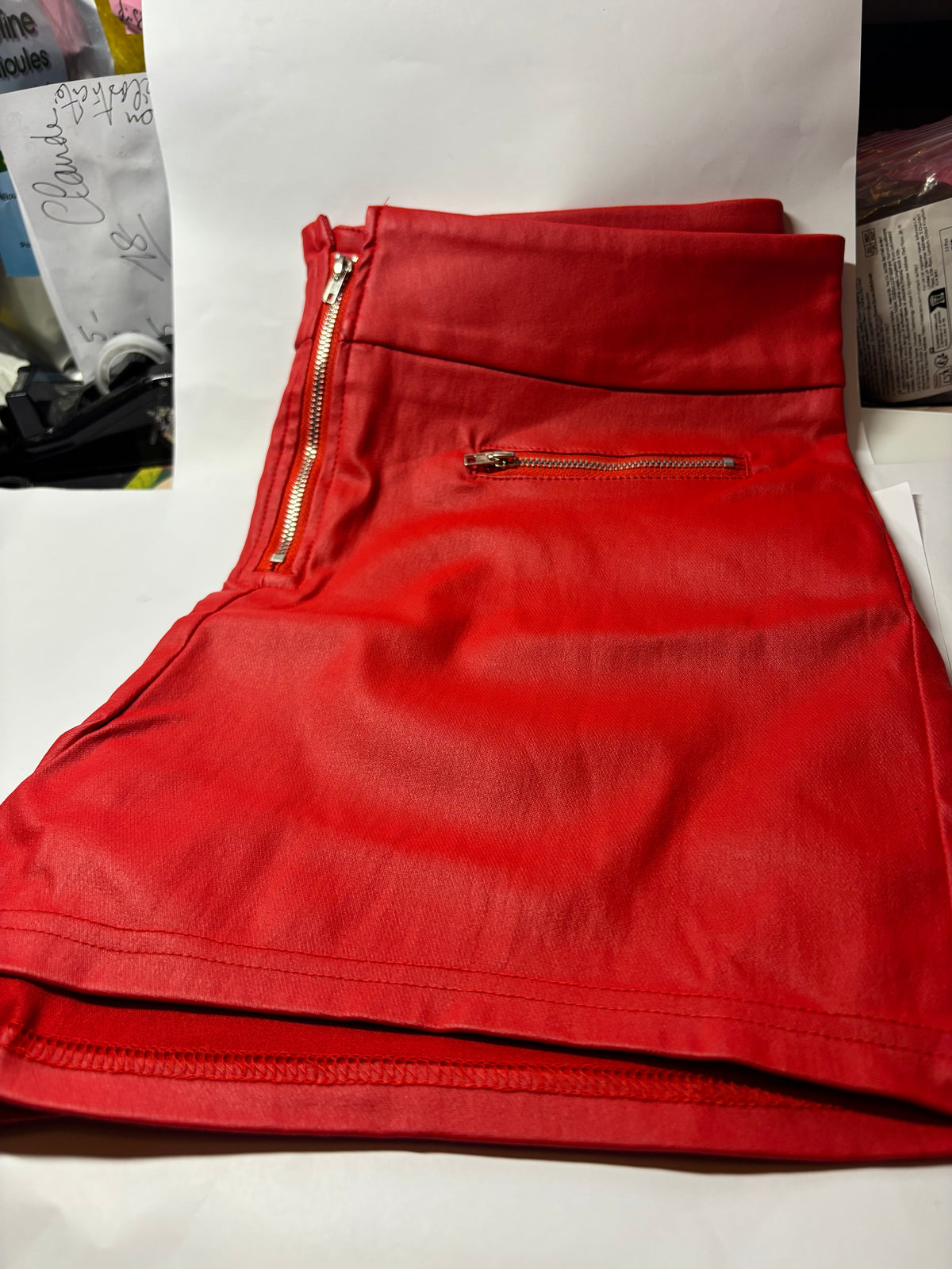 ✨ SHORT ROUGE ASPECT CUIR MIXTE XL ✨