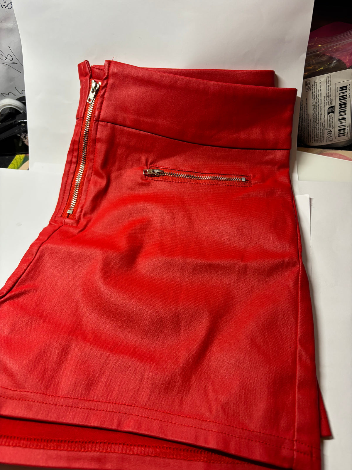 ✨ SHORT ROUGE ASPECT CUIR MIXTE XL ✨