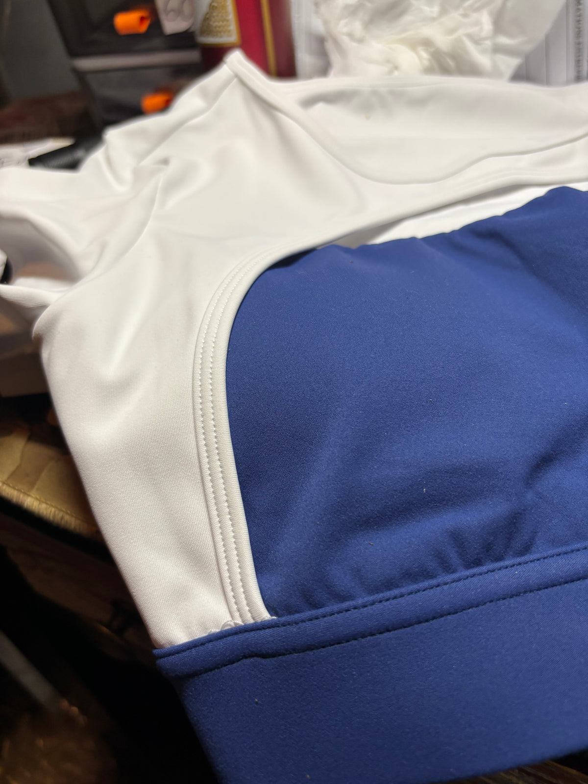 💙 HAUT COURT HALARA BLEU MARINE &amp; BLANC – TAILLE S 💙