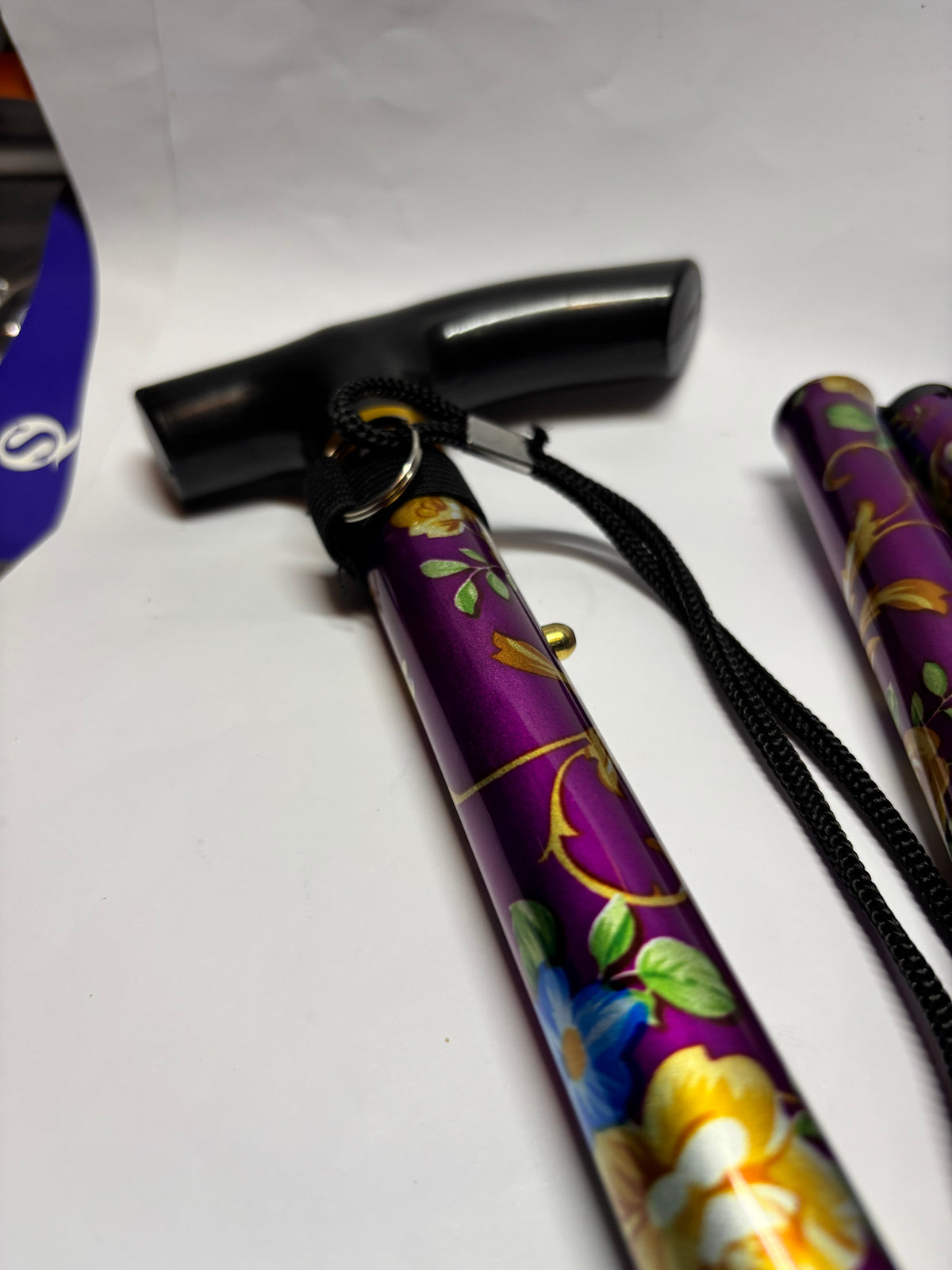 🌸 Canne de Marche Pliable Fleurie Violet & Or