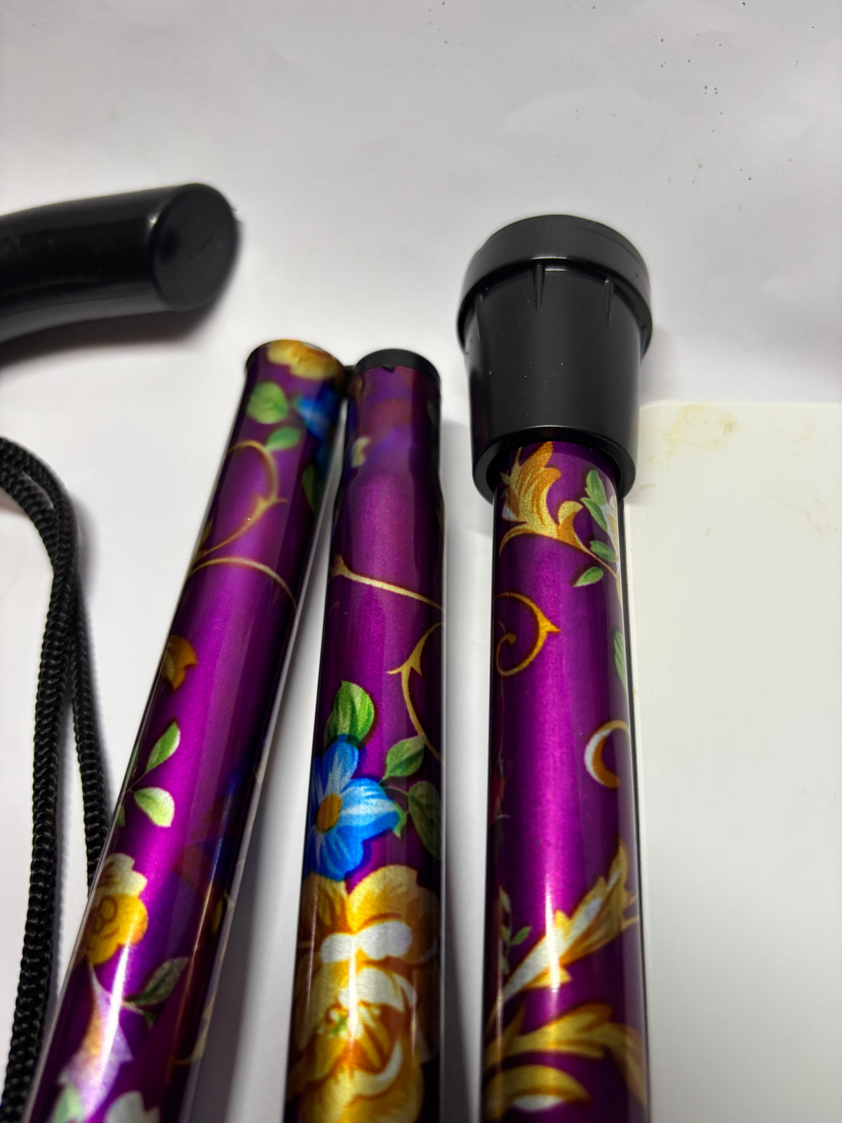 🌸 Canne de Marche Pliable Fleurie Violet & Or