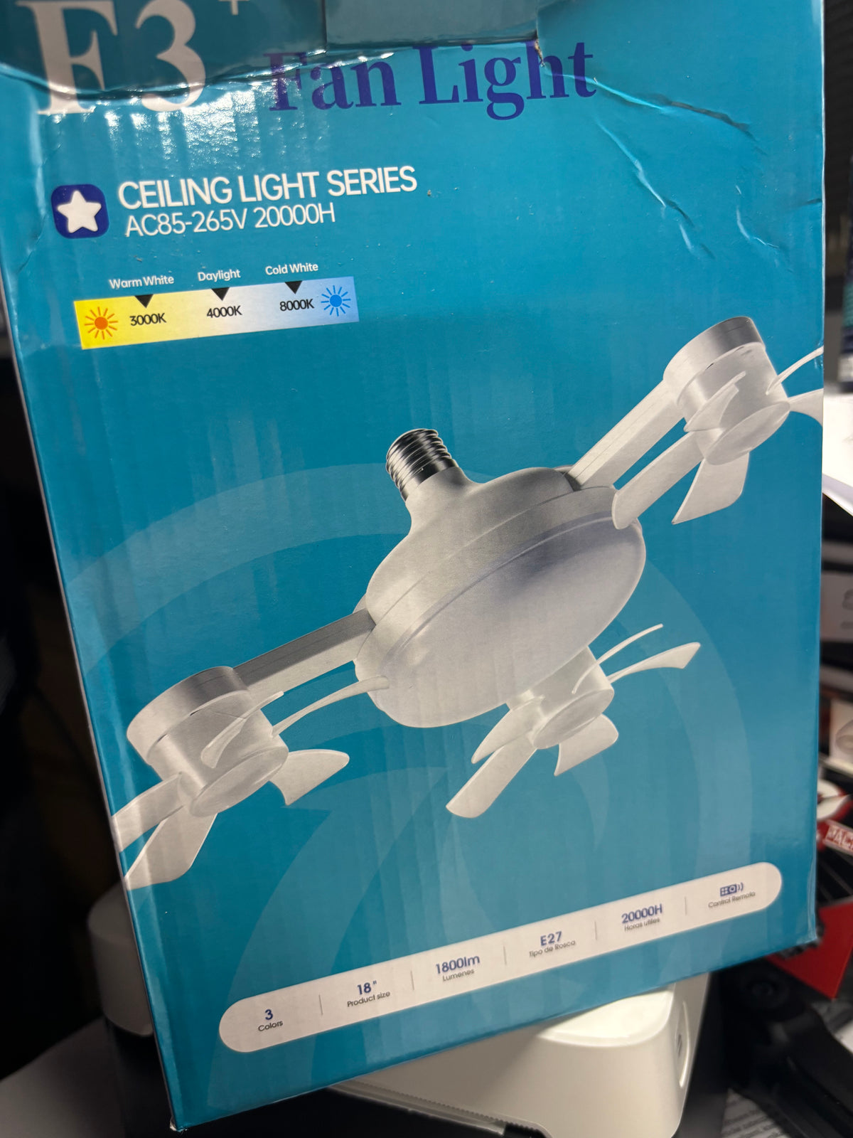 Ventilateur plafonnier LED E27 F3+ – 3 moteurs – 3 têtes orientables