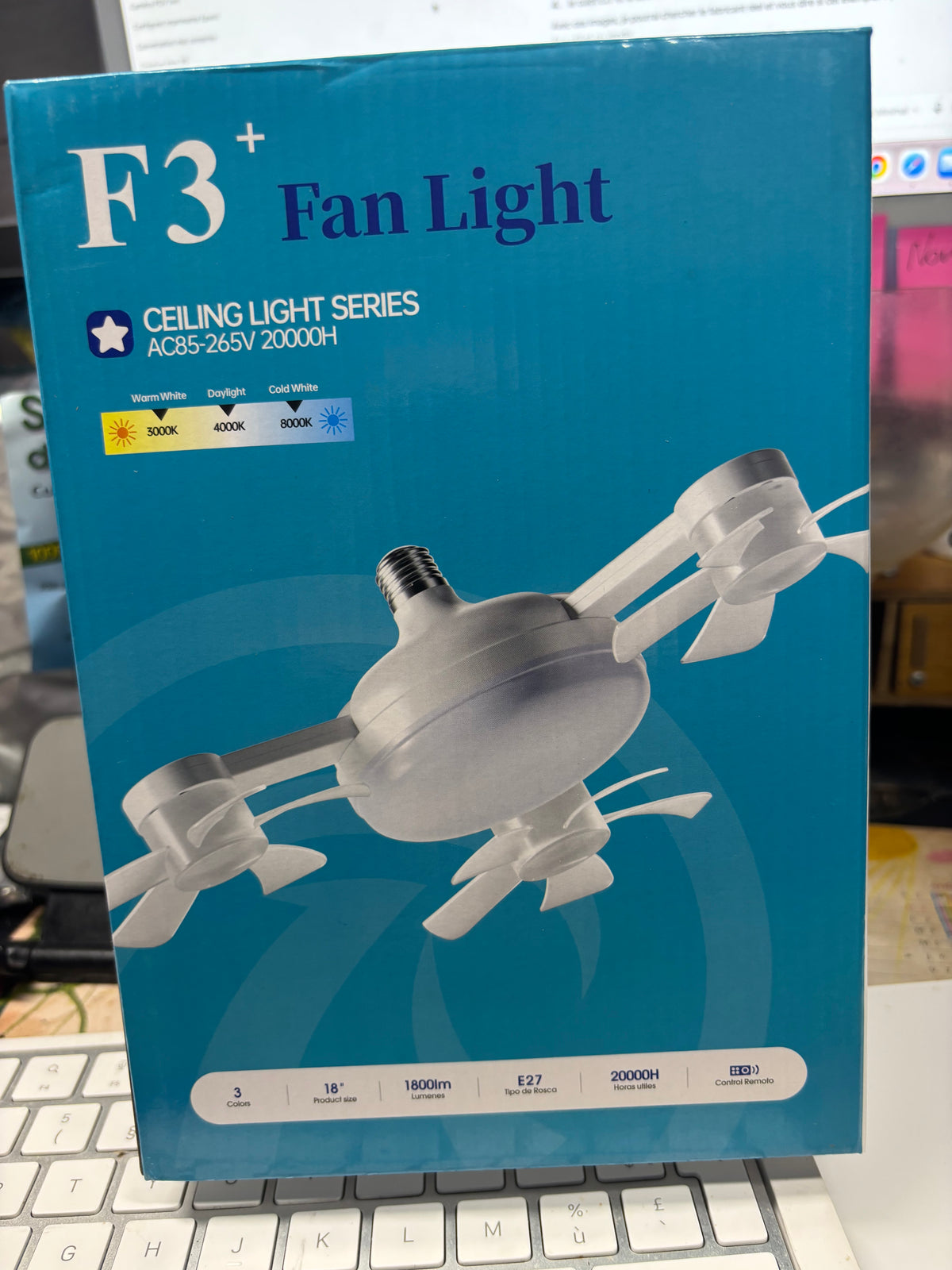 Ventilateur plafonnier LED E27 F3+ – 3 moteurs – 3 têtes orientables