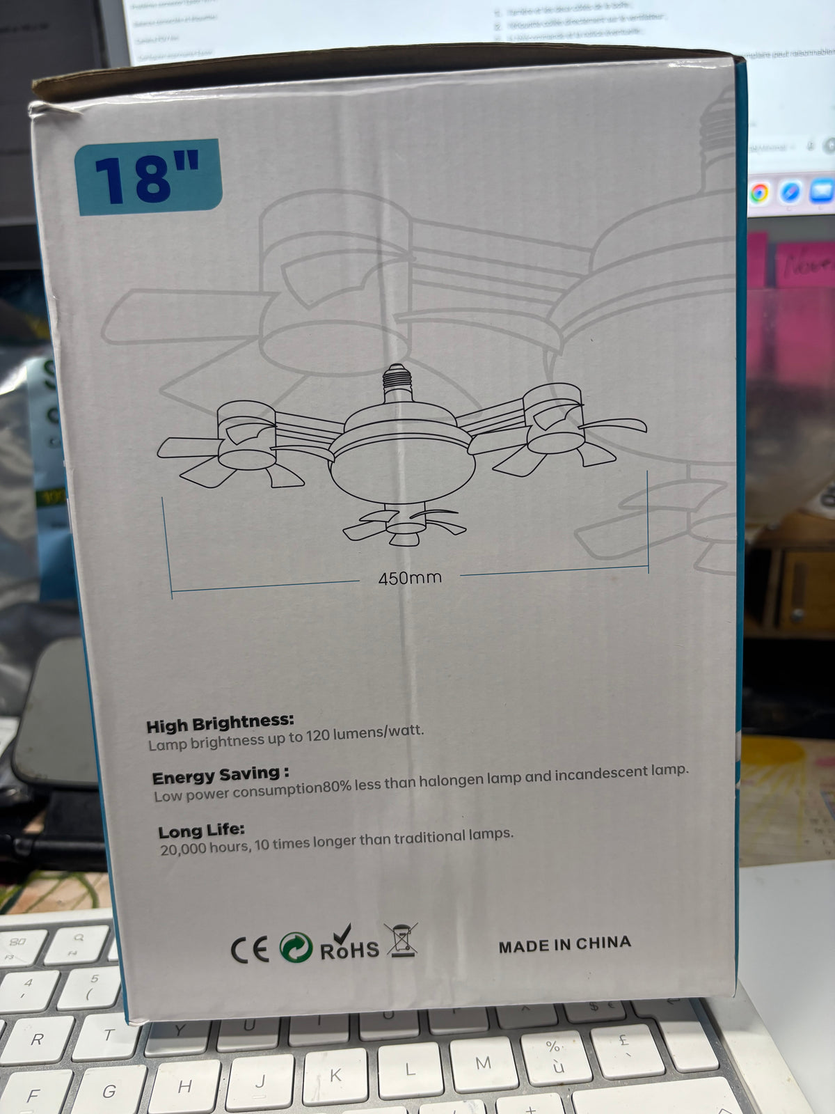 Ventilateur plafonnier LED E27 F3+ – 3 moteurs – 3 têtes orientables