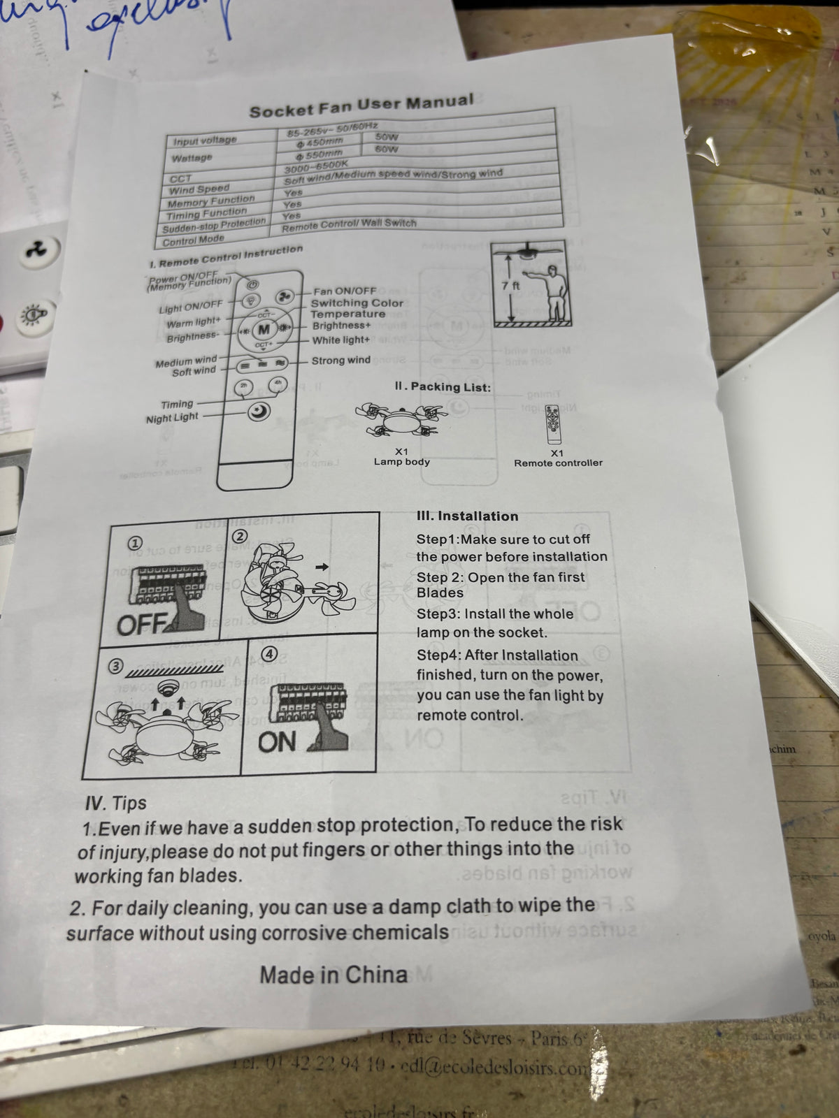 Ventilateur plafonnier LED E27 F3+ – 3 moteurs – 3 têtes orientables