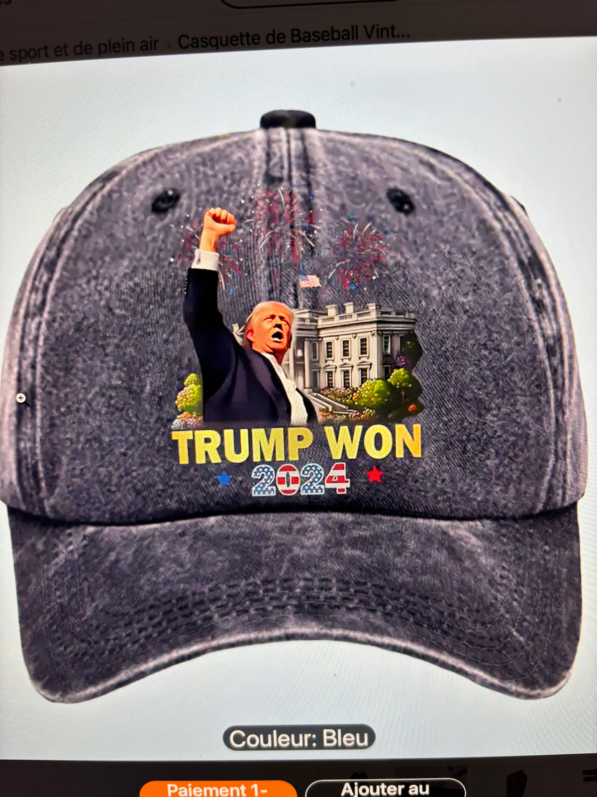 CASQUETTE GRISE « TRUMP WON 2024 » – STYLE VINTAGE AMÉRICAIN