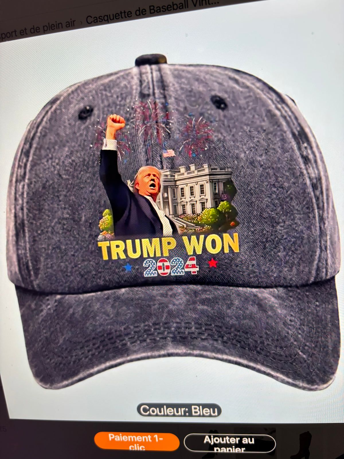 CASQUETTE GRISE « TRUMP WON 2024 » – STYLE VINTAGE AMÉRICAIN
