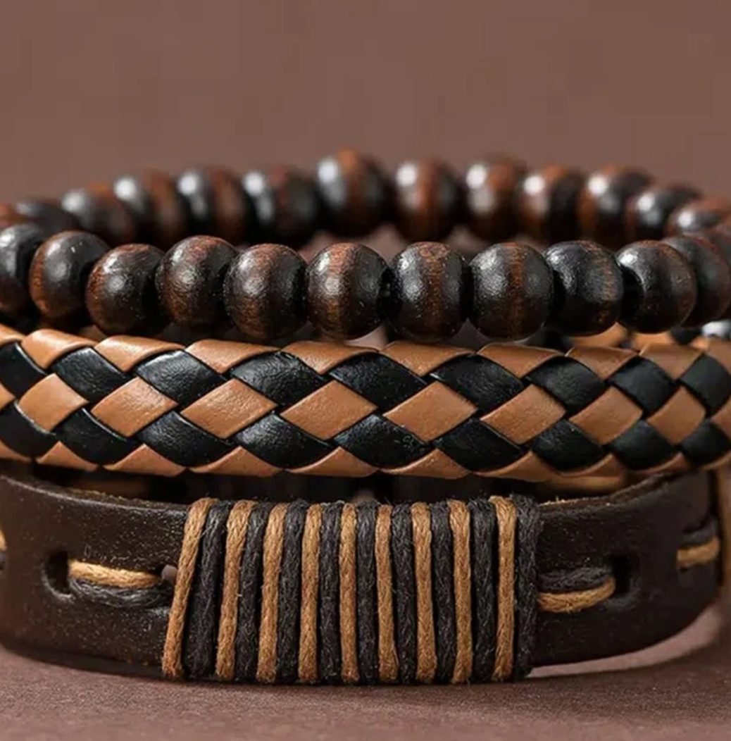 Montre homme + trois bracelets cuir