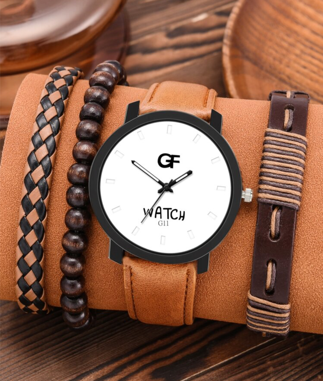 Montre homme + trois bracelets cuir
