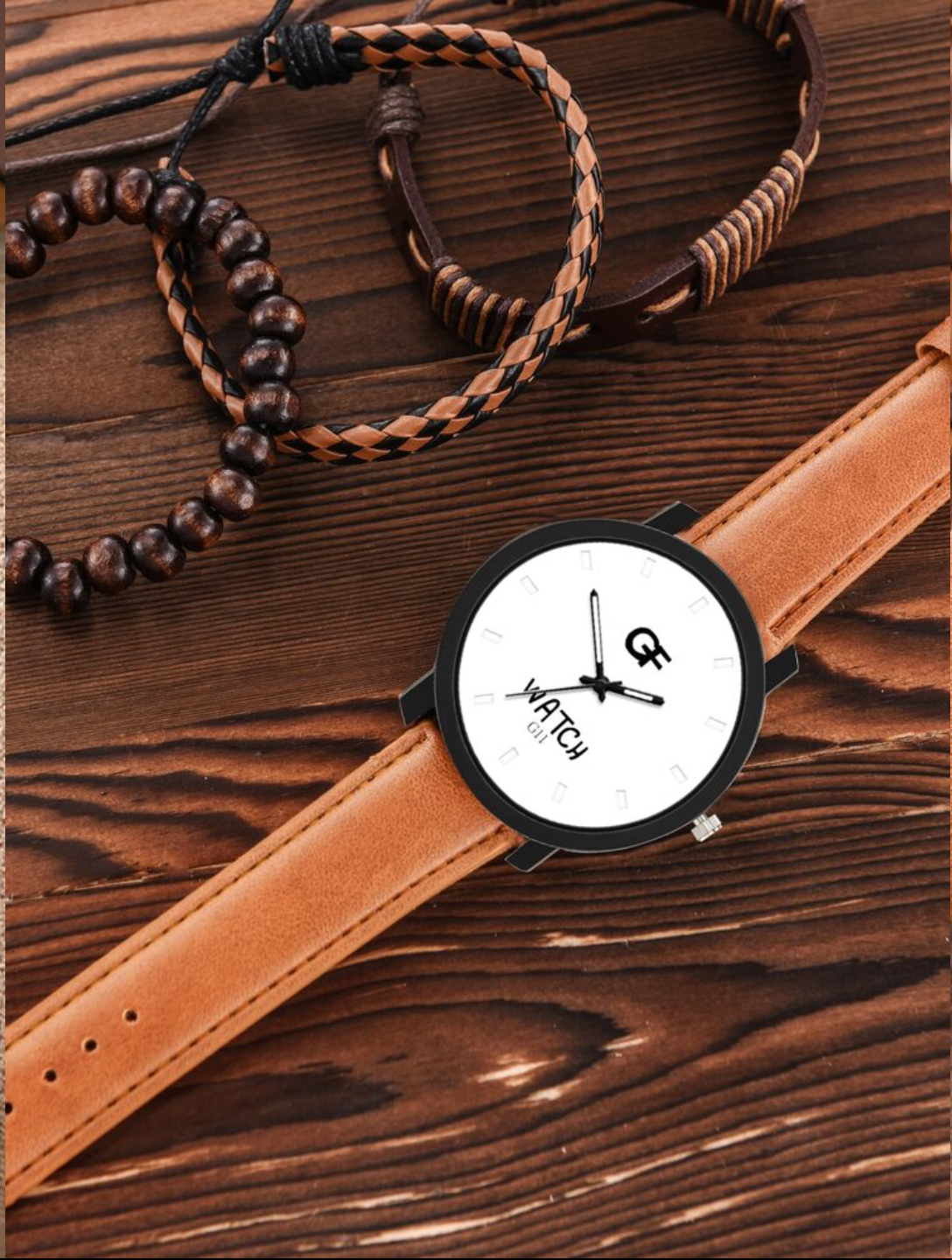 Montre homme + trois bracelets cuir