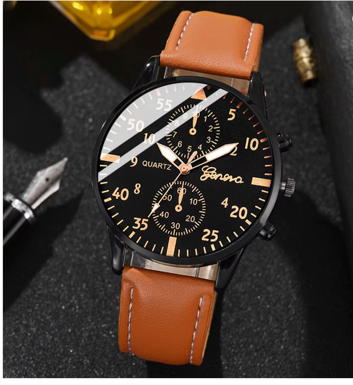 Montre homme + trois bracelets cuir