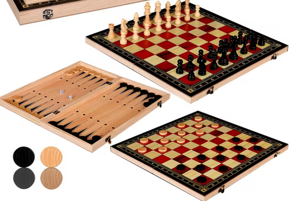 Grand Jeu 3 en 1 Échecs + Dames + Backgammon