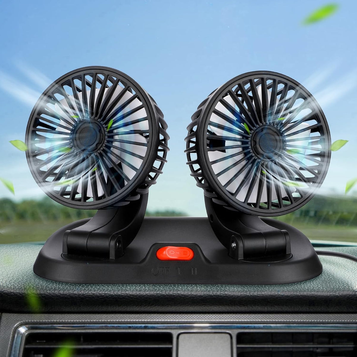 🌬️ Ventilateur USB Double Tête 5V – Voiture, Camping-car, Bureau &amp; Maison – Rotation 360° – 3 vitesses