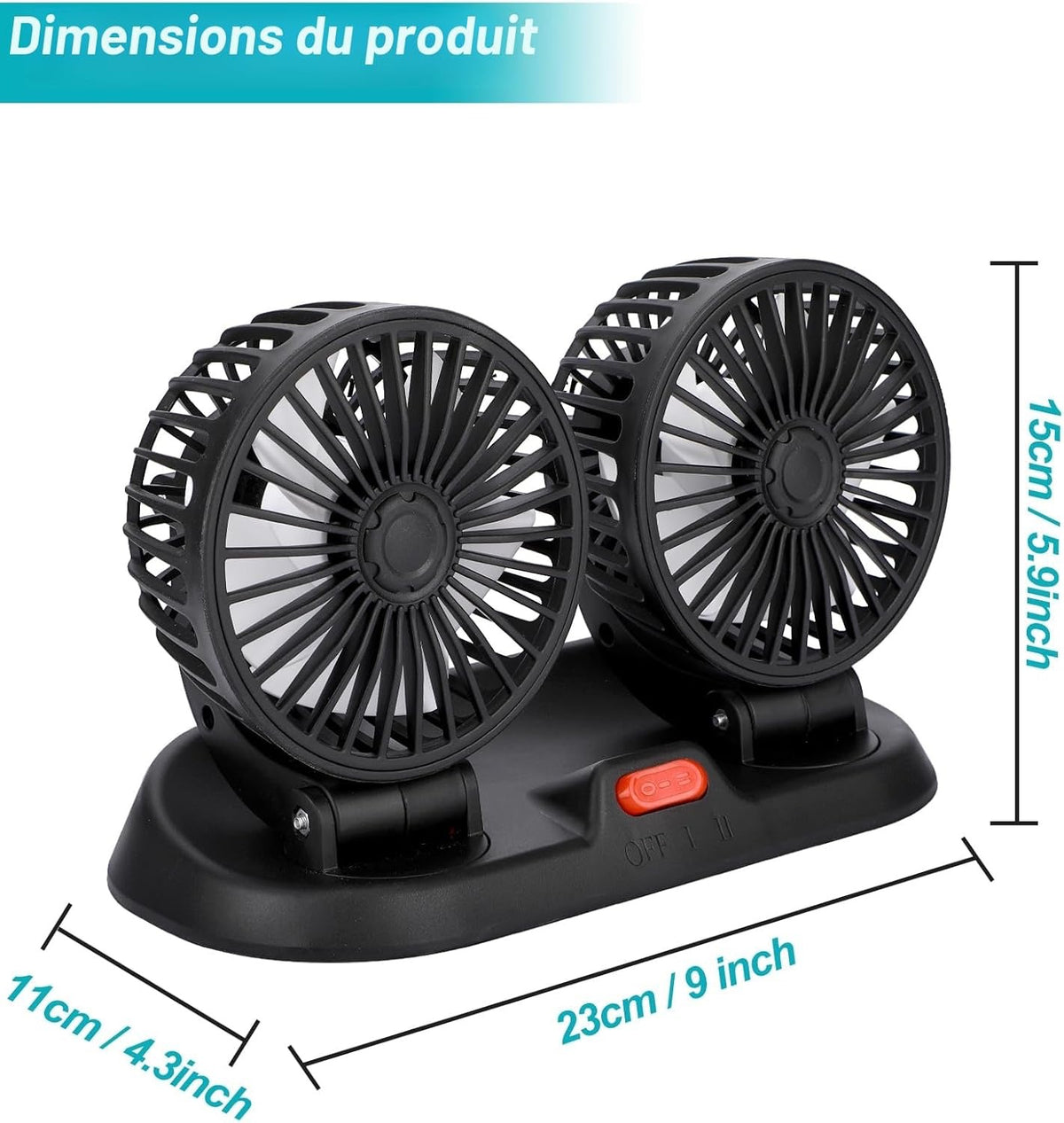 🌬️ Ventilateur USB Double Tête 5V – Voiture, Camping-car, Bureau &amp; Maison – Rotation 360° – 3 vitesses