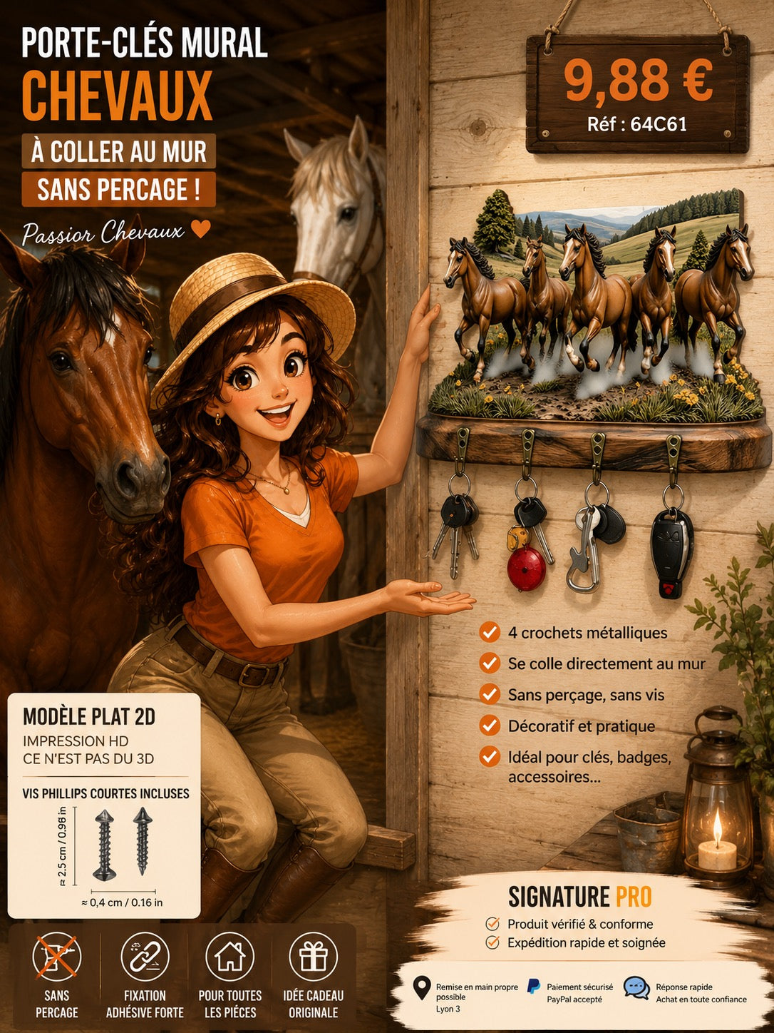 PORTE-CLÉS MURAL CHEVAUX AU GALOP –