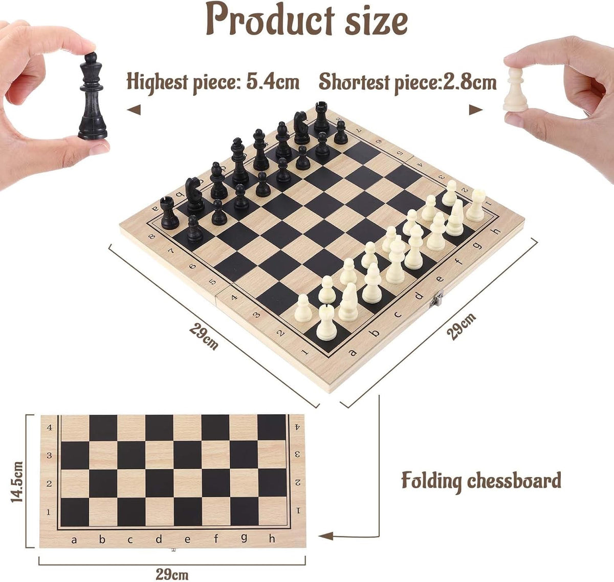 ENSEMBLE ÉCHECS 3-EN-1 EN BOIS – ÉCHECS ♟️ DAMES ⚪⚫ BACKGAMMON 🎲 ✨