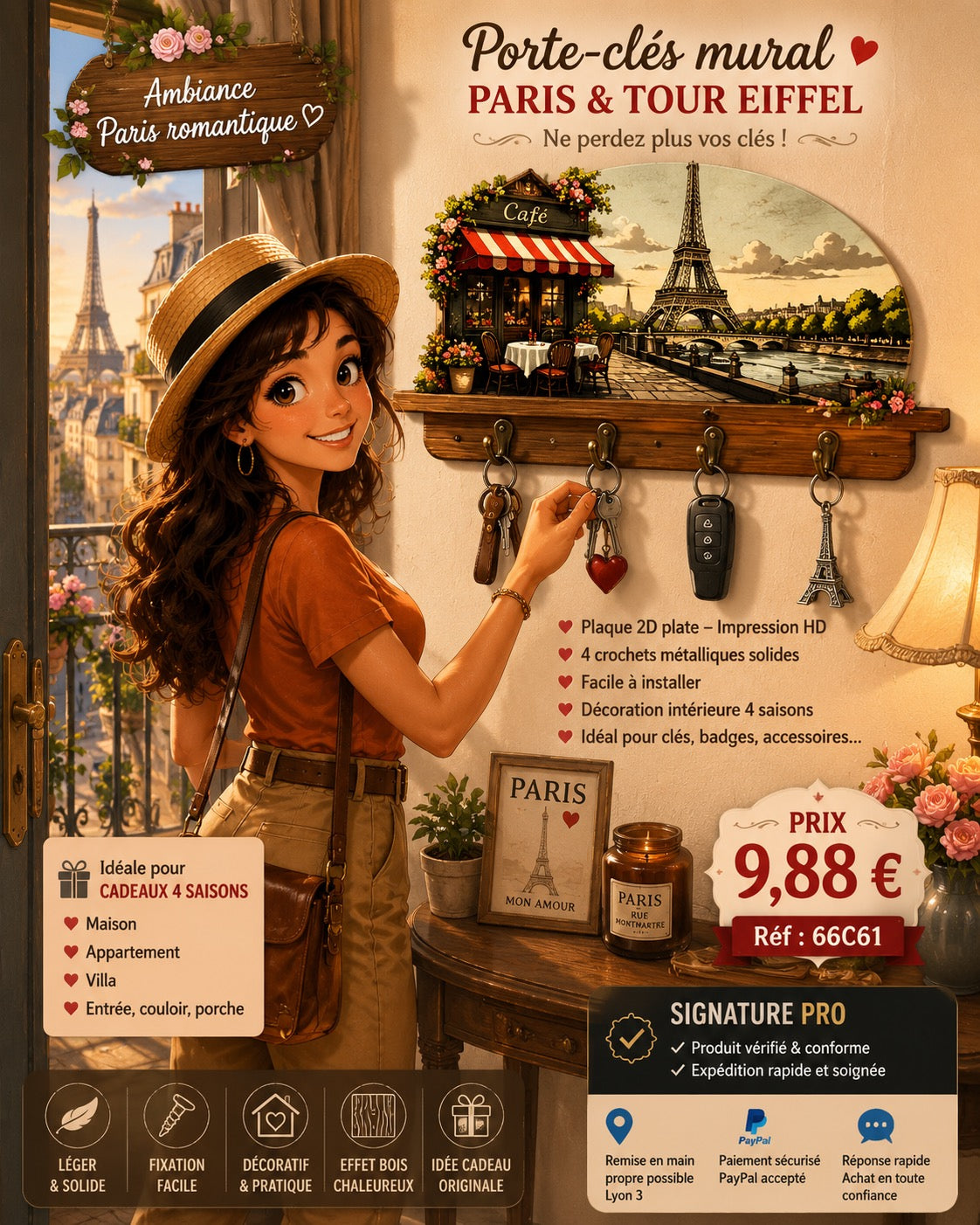 ✨ PORTE-CLÉS MURAL PARIS &amp; TOUR EIFFEL ✨