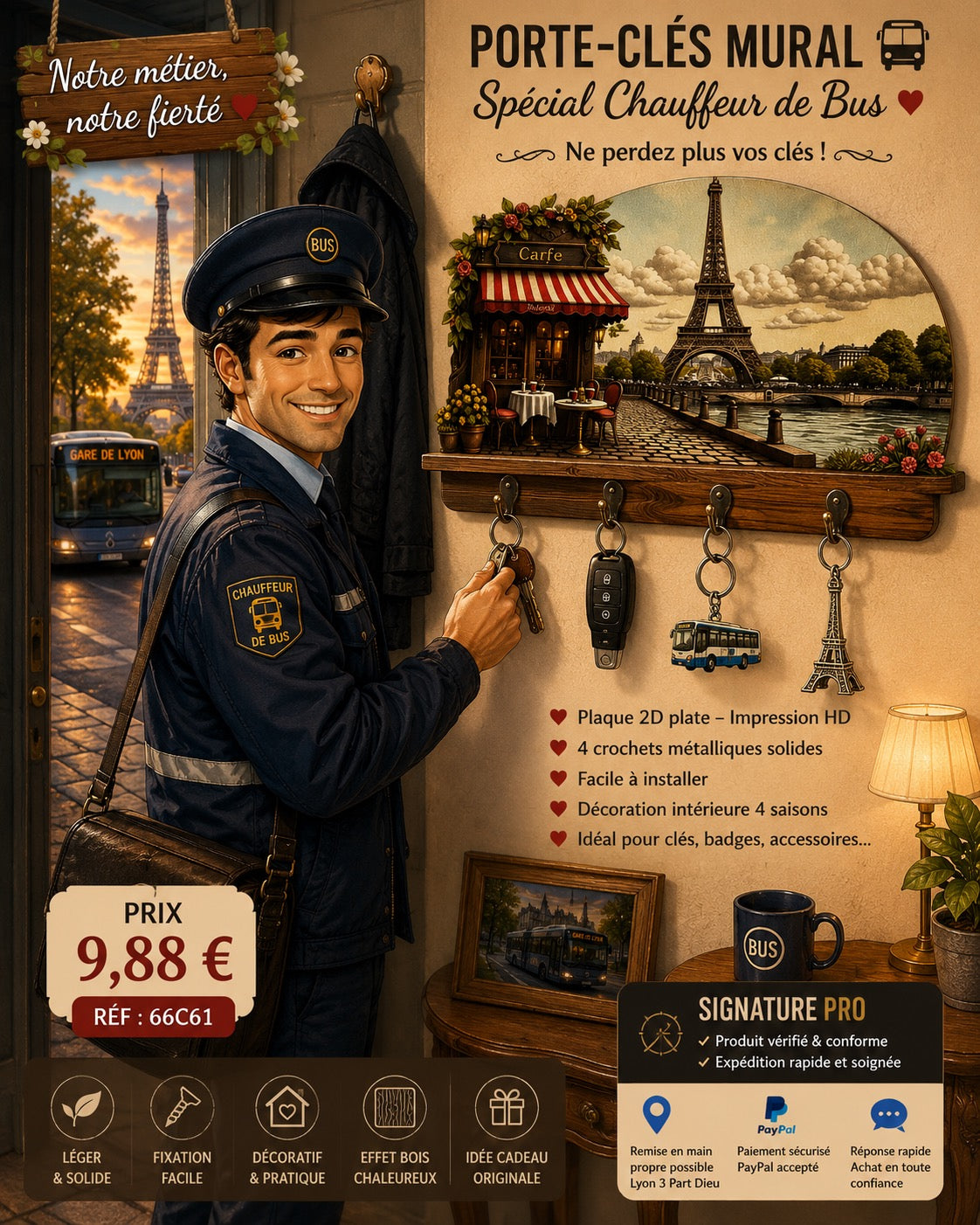 ✨ PORTE-CLÉS MURAL PARIS &amp; TOUR EIFFEL ✨