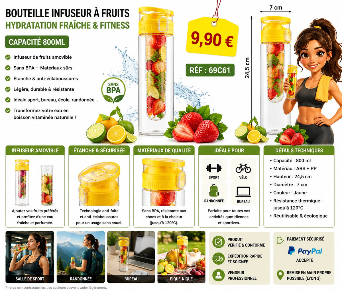 Bouteille à infusion de fruit