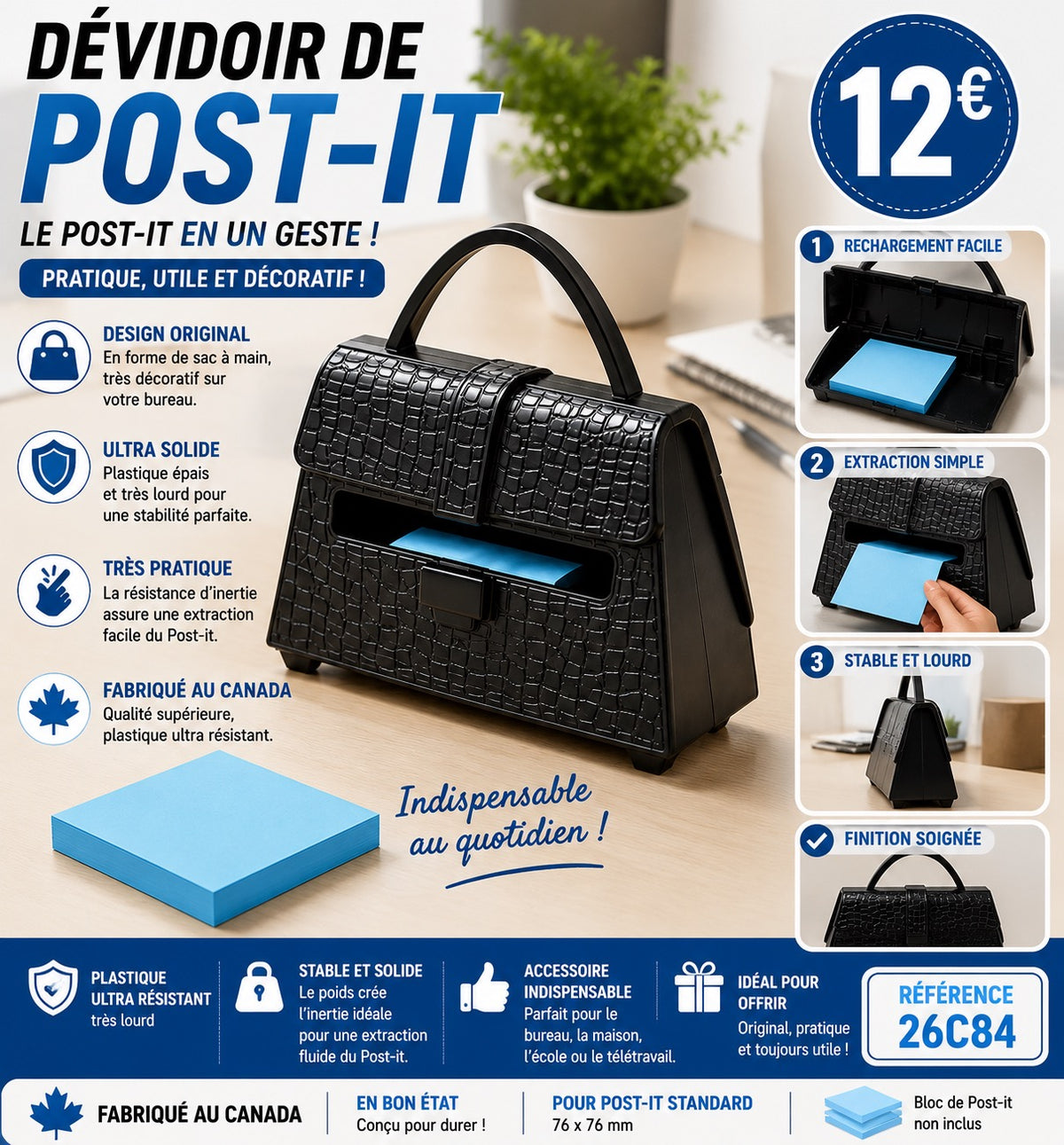 👜 Dévidoir de Post-it® en forme de sac à main – Original, pratique et ultra robuste
