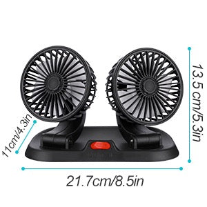 🌬️ Ventilateur USB Double Tête 5V – Voiture, Camping-car, Bureau &amp; Maison – Rotation 360° – 3 vitesses