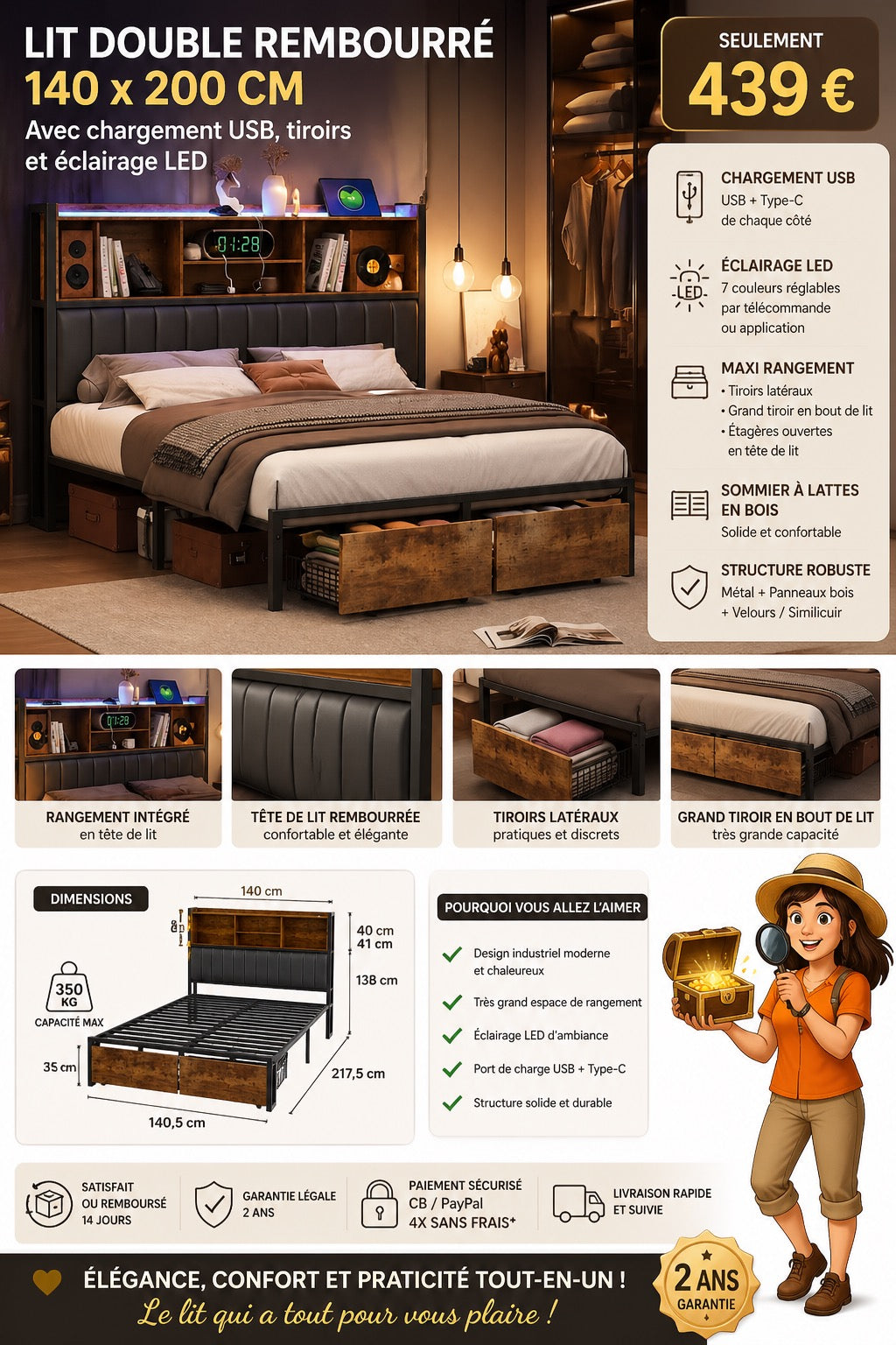 LIT COFFRE DESIGN LED + USB