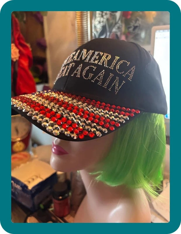 Casquette TRUMP Strass 💎 USA 🇺🇸 Brillante – Noir ou Rouge – Look Unique