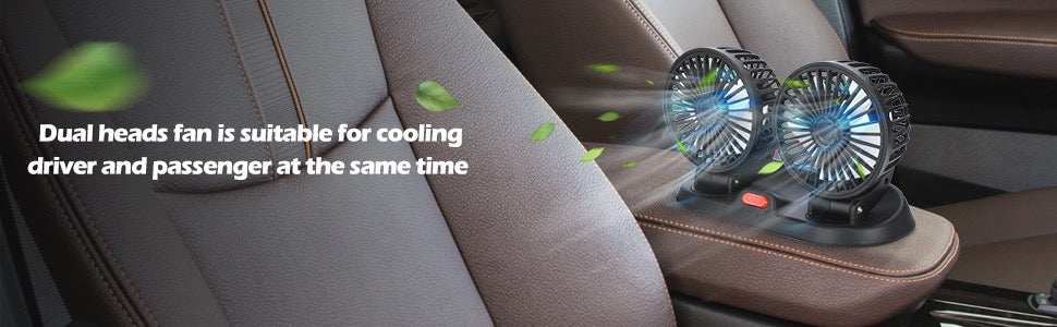 🌬️ Ventilateur USB Double Tête 5V – Voiture, Camping-car, Bureau &amp; Maison – Rotation 360° – 3 vitesses