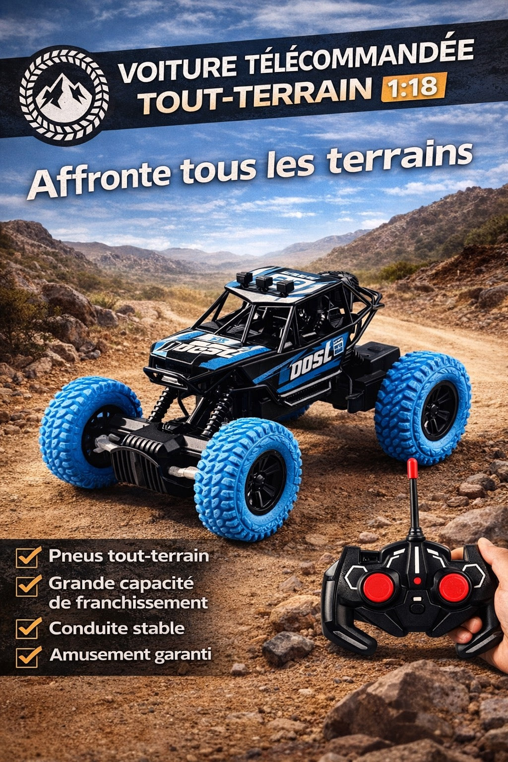 Voiture Radiocommandée Tout-Terrain Buggy RC - Recharge USB - 21 cm