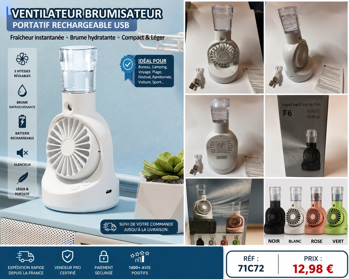 ✨ VENTILATEUR BRUMISATEUR PORTATIF F6 ✨