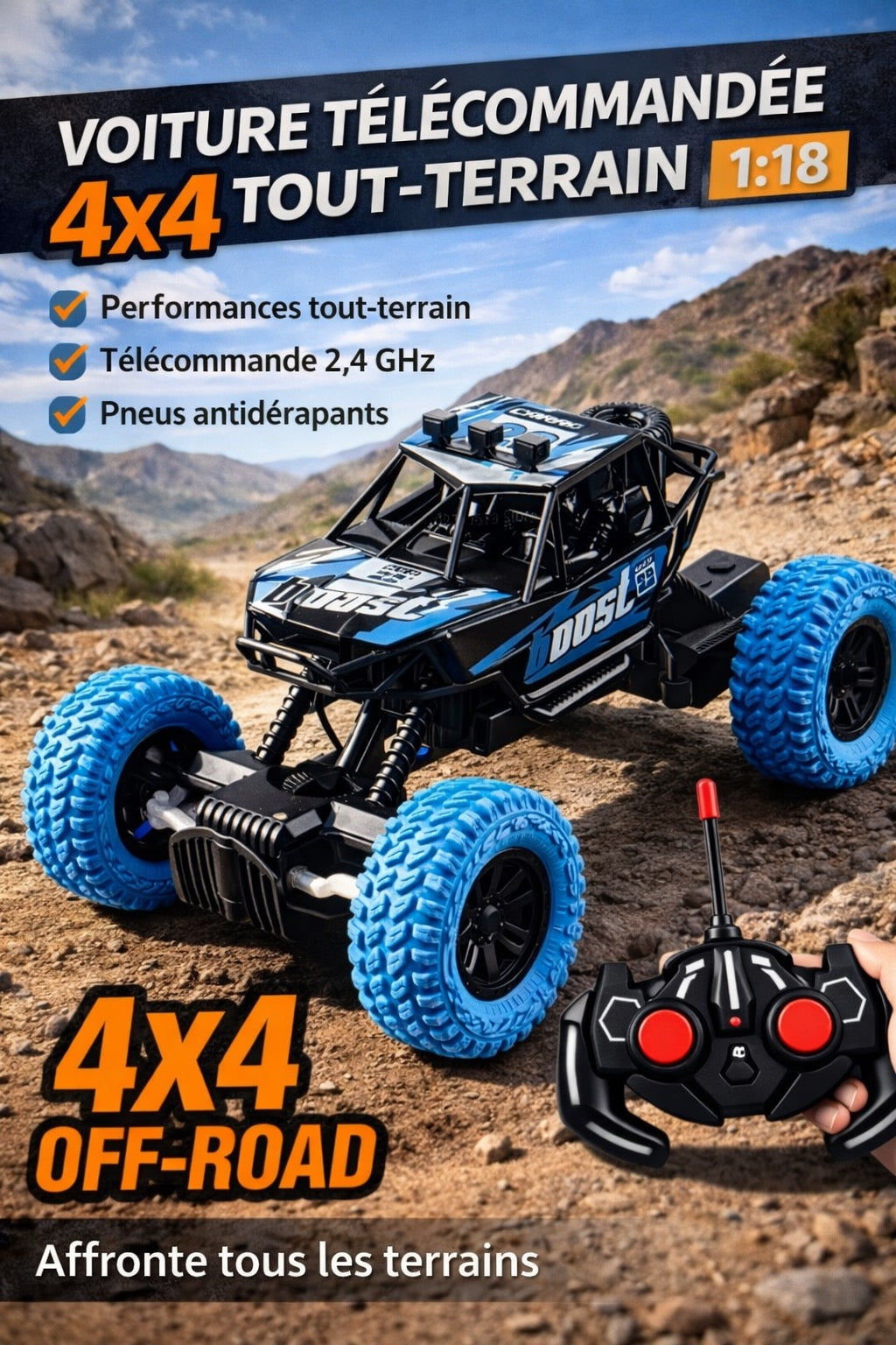 Voiture Radiocommandée Tout-Terrain Buggy RC - Recharge USB - 21 cm