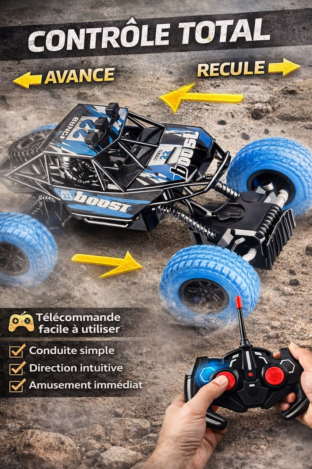 Voiture Radiocommandée Tout-Terrain Buggy RC - Recharge USB - 21 cm