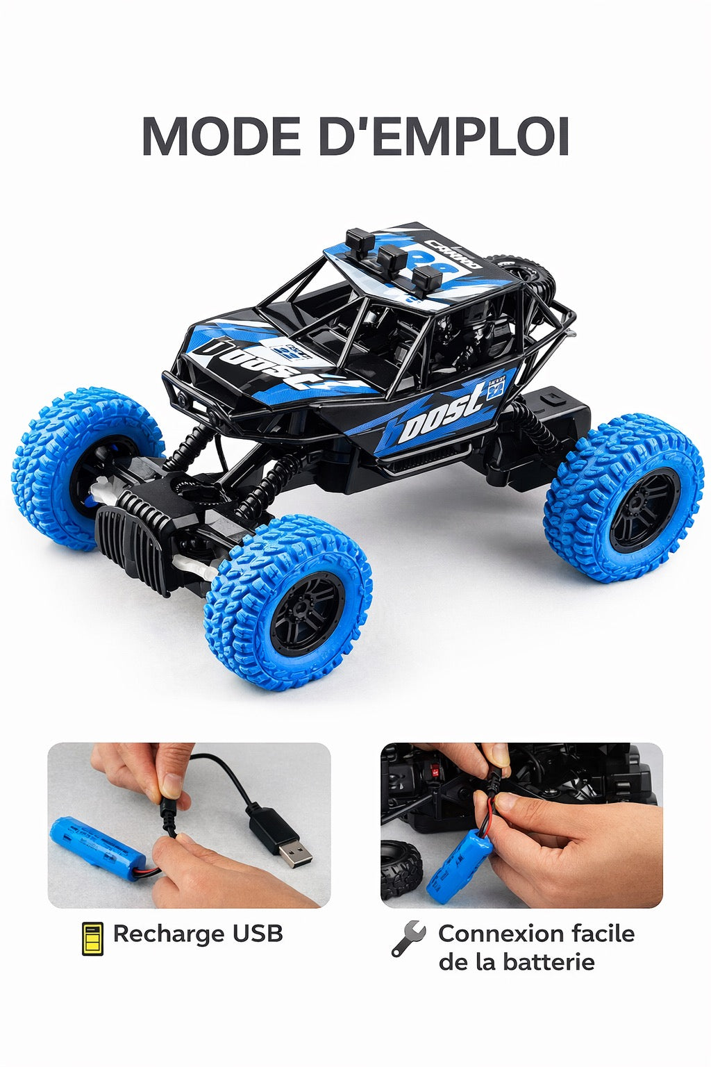 Voiture Radiocommandée Tout-Terrain Buggy RC - Recharge USB - 21 cm