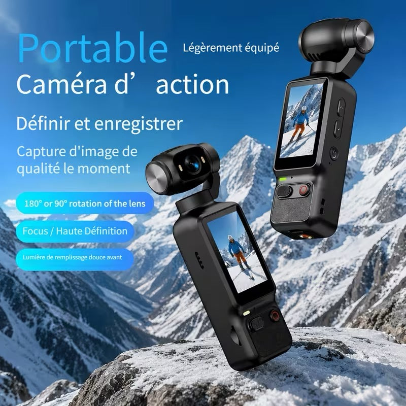 📹 CAMÉRA DE POCHE 4K – OBJECTIF ROTATIF 180°/90° – ÉCRAN HD – ULTRA COMPACTE