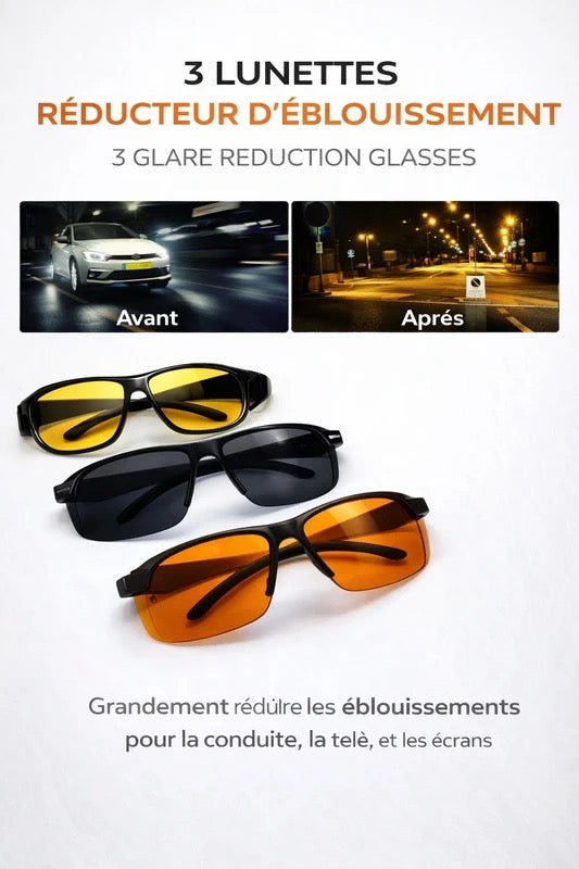 Lot de 3 Lunettes Anti-Éblouissement – Neuves
