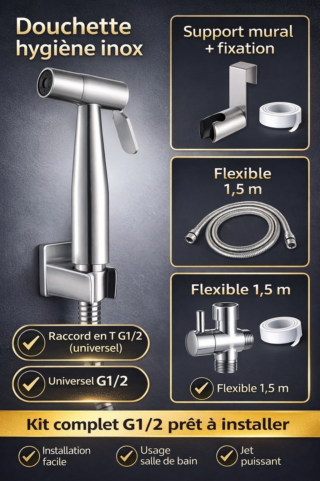 Kit douchette WC inox 316