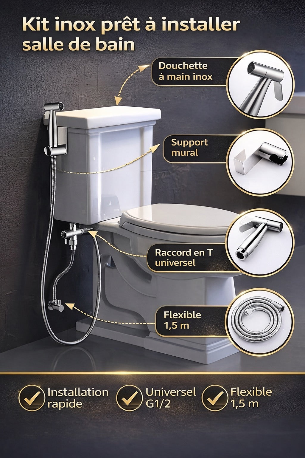 Kit douchette WC inox 316