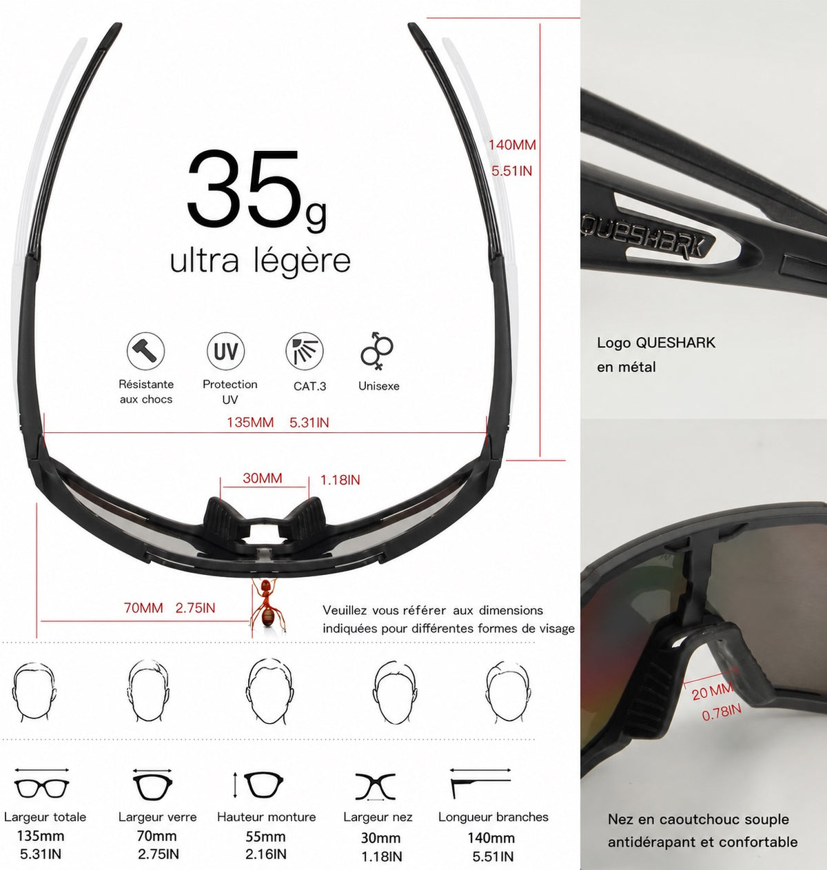 LUNETTES DE SPORT POLARISÉES QUESHARK – ULTRA LÉGÈRES & HAUTE PERFORMANCE ✨