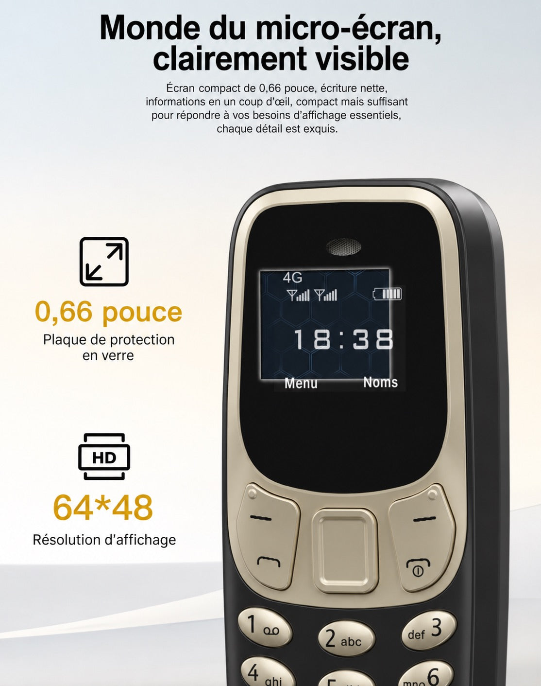 📱 Mini téléphone 4G BM10 Noir & Or – Ultra compact – Double SIM – USB-C – Le téléphone qui se glisse partout !